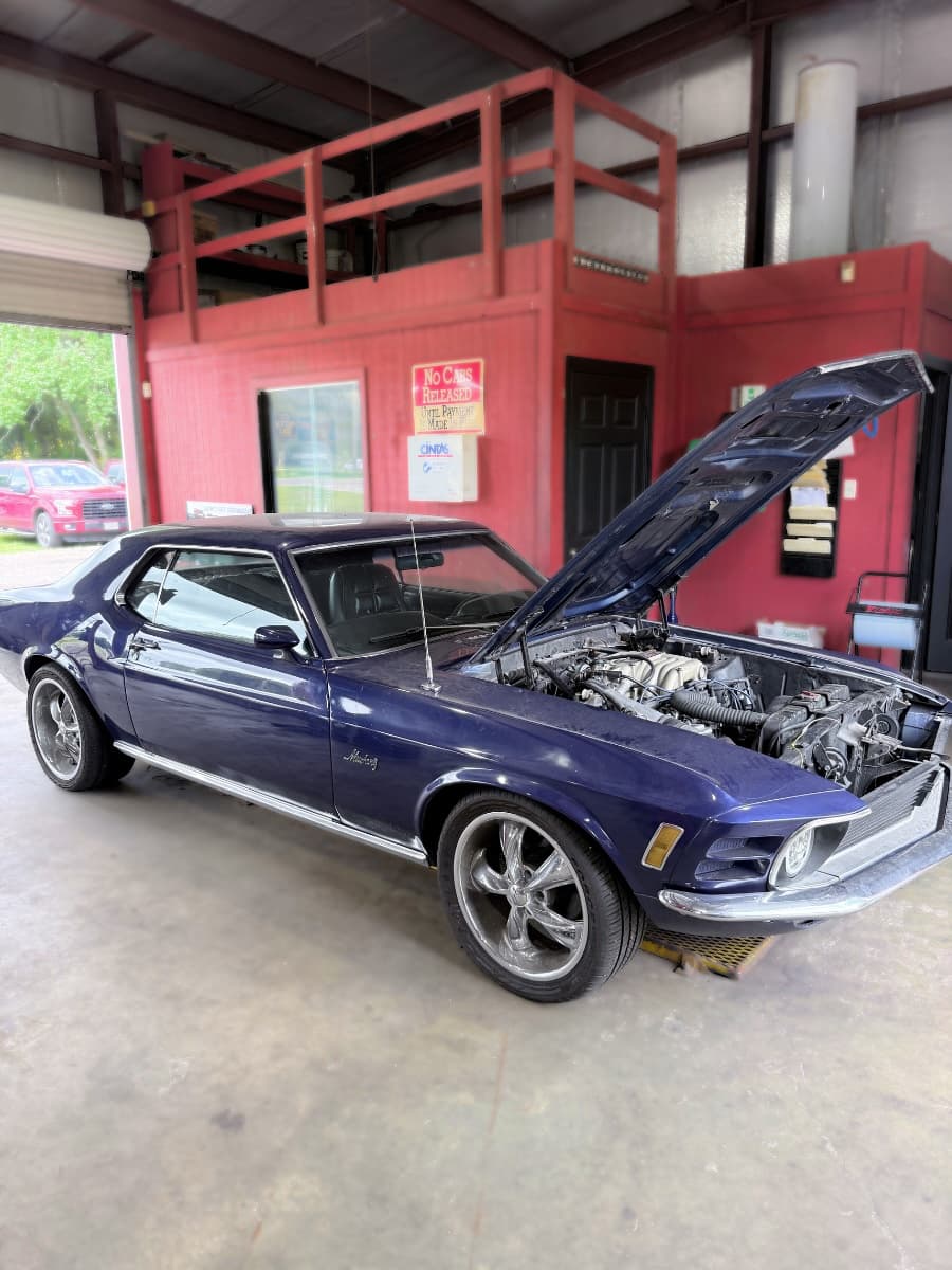Classic Mustang being serviced at Archer's Automotive in Picayune, MS